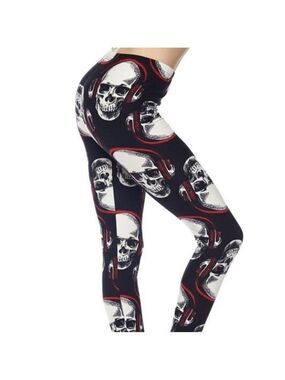 LEGGINGS DEPOT Black & Red Skulls Full Length Leggings Size 18 NWT